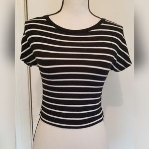 Zara Basic Collection Black White Striped Crop Top